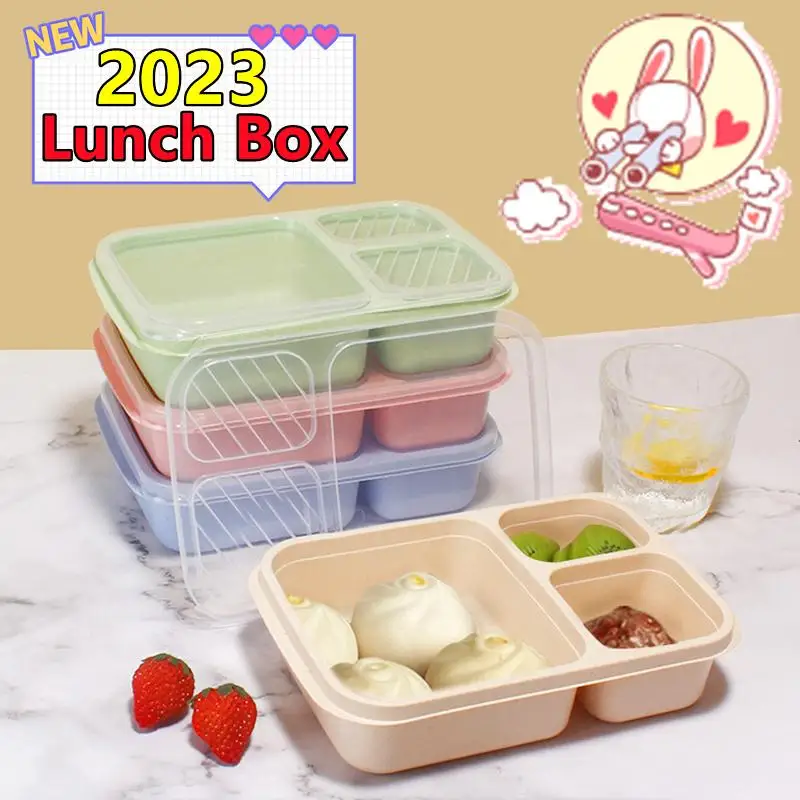 Microwave Lunch Box Wheat Straw Dinnerware Food Storage Container Children Kids School Office Portable Bento Box Lunch Tableware
