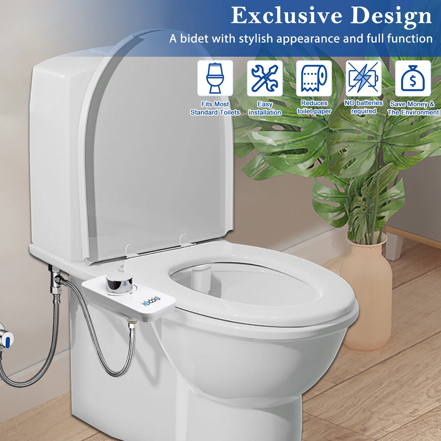 Toilet Seat Bidet Attachment SOOSI Non-Electric Double Nozzle Spiral Adjustable Water Pressure Ass Sprayer