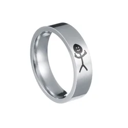 Edgy Stickman Middle Finger Hip Hop Doodle Ring for Men - Unique Party Jewelry Gift (Silver)