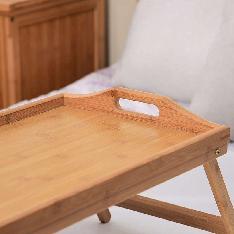 Bamboo Bed Tray Table with Folding Legs Handle Foldable Serving Laptop Tray Snack Breakfast Bed Table Drawing bed tray table