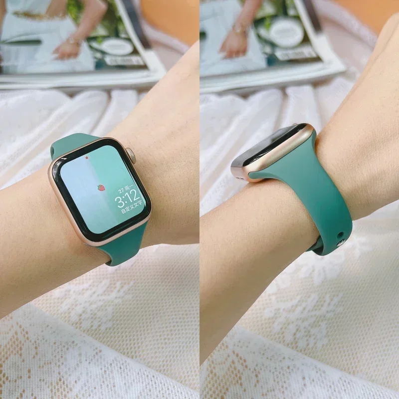Slim Silicone Strap For Apple Watch Band 45mm 44mm 40mm 41mm 42-38mm sport bracelet iwatch series 8 7 se 3 4 5 6 9 ultra 2 49mm