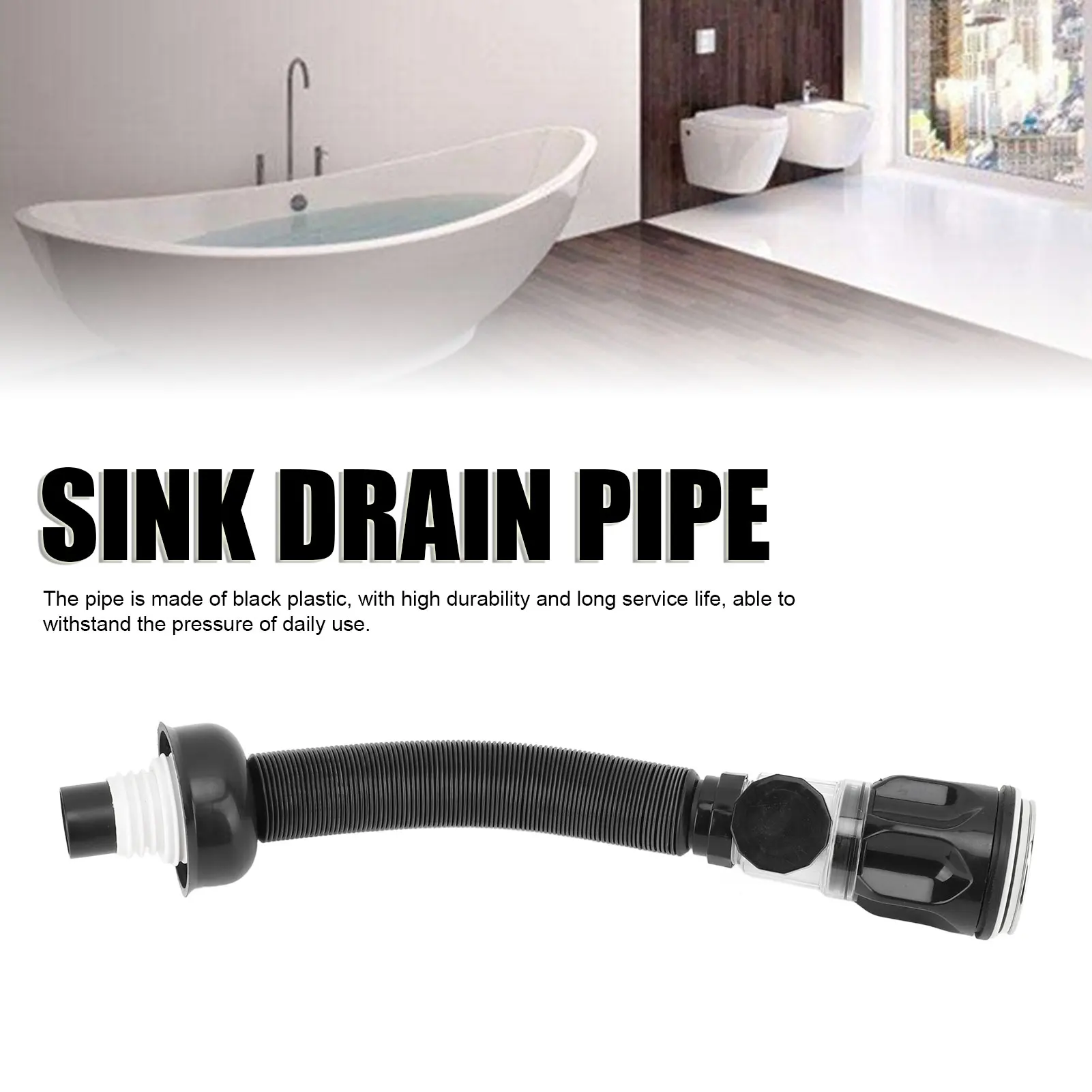 Basin Pipe Plastic Black One Piece Anti Clogging Sink Drain Tubing Pipe for Bathroom Sinks Laundry Sinks Bathroom