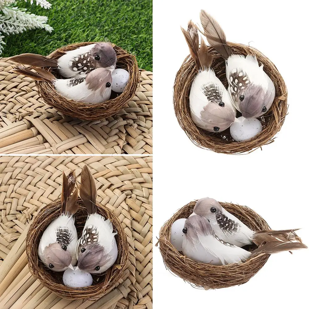 Ornaments Vine Handmade Craft Home House Decoration Birds Egg Realistic Feathered Artificial Craft Birds Bird Nest