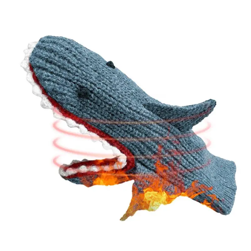 

Winter Knit Gloves Warm Knitted 3D Shark Cartoon Bike Gloves Full Finger Motorcycle Gloves Warm Mittens For Cycling Skiing