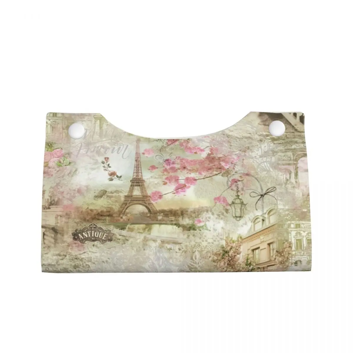 Custom France Paris Eiffel Tower Tissue Box Cover PU Leather Rectangular Flower Pink Facial Tissues Holder for Home 2