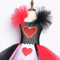 Costumes de reine rouge de cœur pour filles, déguisement de noël et d'halloween pour enfants, tenue de carnaval avec couronne dorée, baguette d'amour 6
