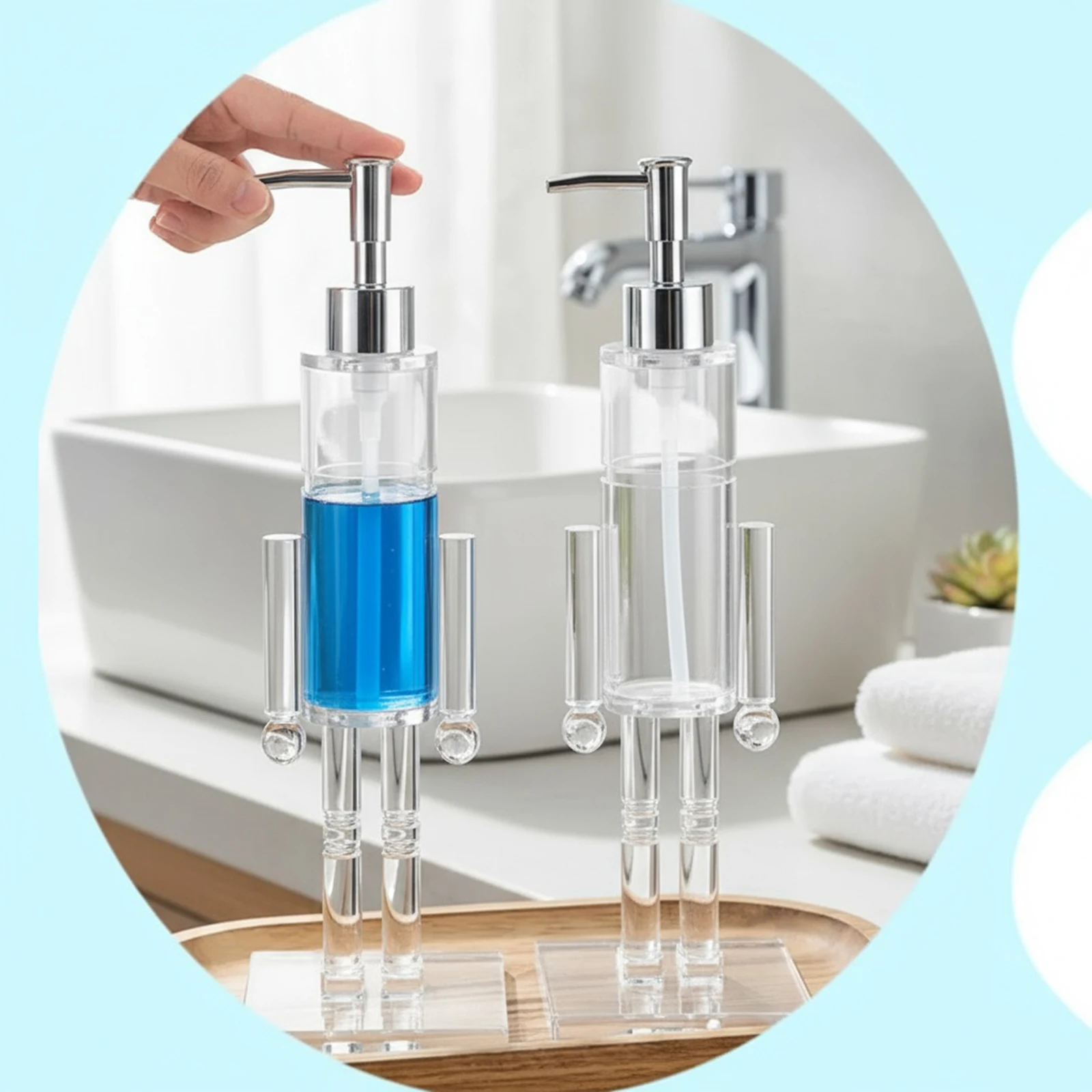 ที่ปั๊มสบู่แบบนัทแครกเกอร์ ขวดแชมพูแบบใช้ซ้ำได้ ขวดโลชั่นใส สำหรับห้องครัว โรงแรม บ้าน วางบนเคาน์เตอร์ 1