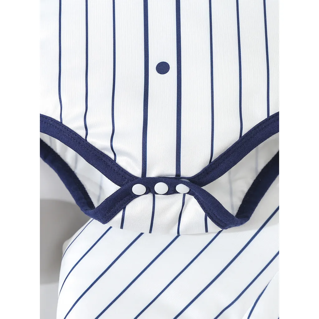0-18 Months Newborn Baby Boy Clothing Set Long Sleeved Patchwork Striped Baseball Jumpsuit with Pants Autumn Indoor Party Suit 4