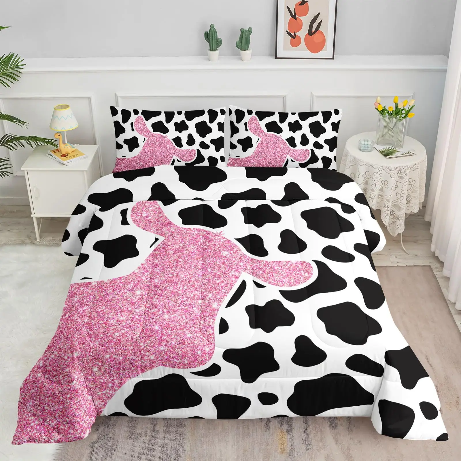 Cow Print Duvet Cover Twin Size, 3 Pieces Cow Bedding Set with 2 Pillowcases, Black and White Comforter Cover Bedroom Decor 2