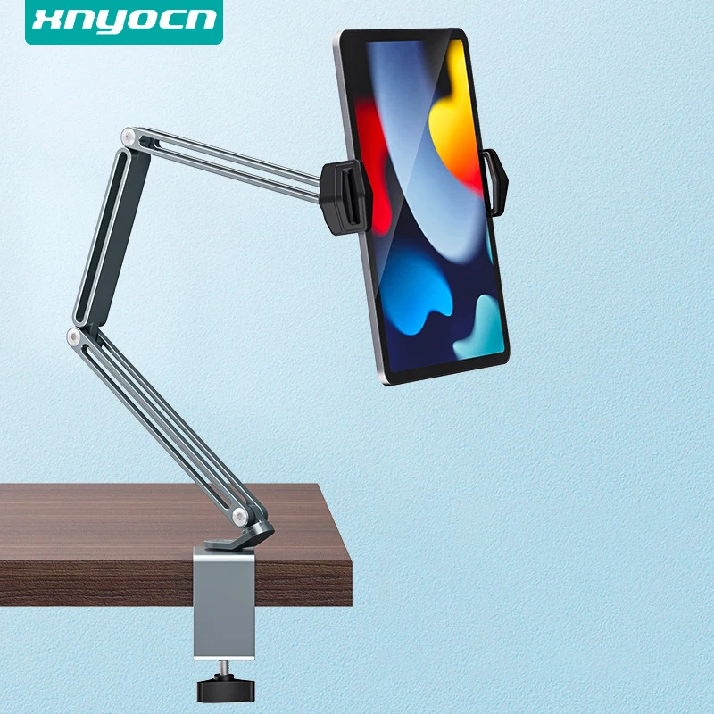 

Tablet Stand Rotating Long Arm Mobile Phone Holder Height/Angle Adjustable Aluminium Alloy Mount for 5-14'' iPhone iPad Pro Mini