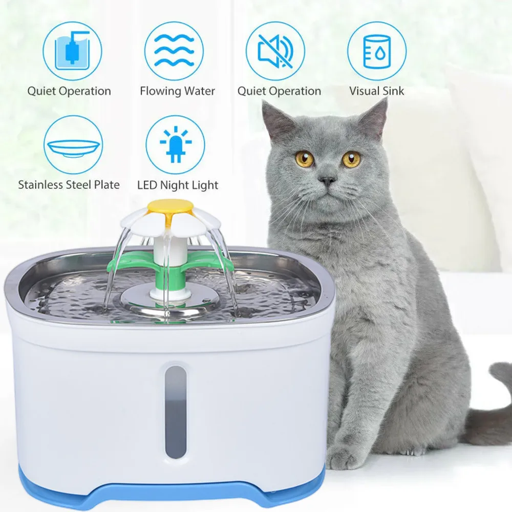 

Cat Water Fountain Stainless Steel Automatic Pet Water Fountain with Water Level Window and LED Light Water Shortage Alert