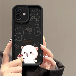 Cute Cartoon Peach Mochi Cat Couple Soft Case Cover for Xiaomi Redmi 13C 5G (JGHCX045J2)