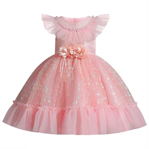 New Christmas Day Sequin children's party dress Jacquard Lace Princess Girl formal communion dinner party dress 3-12t