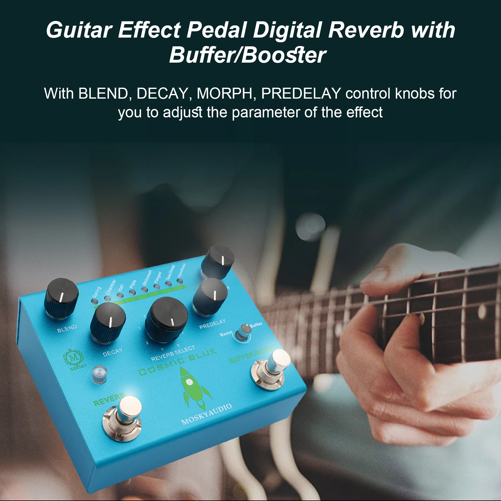 

MOSKYAudio Guitar Effect Pedal Digital Reverb with Buffer/Booster Reverberation Guitar Pedal Dual Footswitch Reverb Pedal