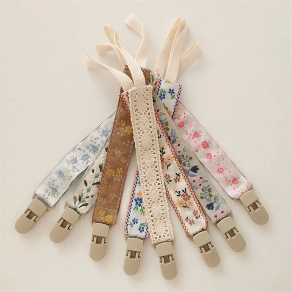 Ethnic Style Baby Cloth Pacifier Chain Floral Teether Toys Straps Soother Holder Dummy Clips Adjustable Nipple Holder Clips