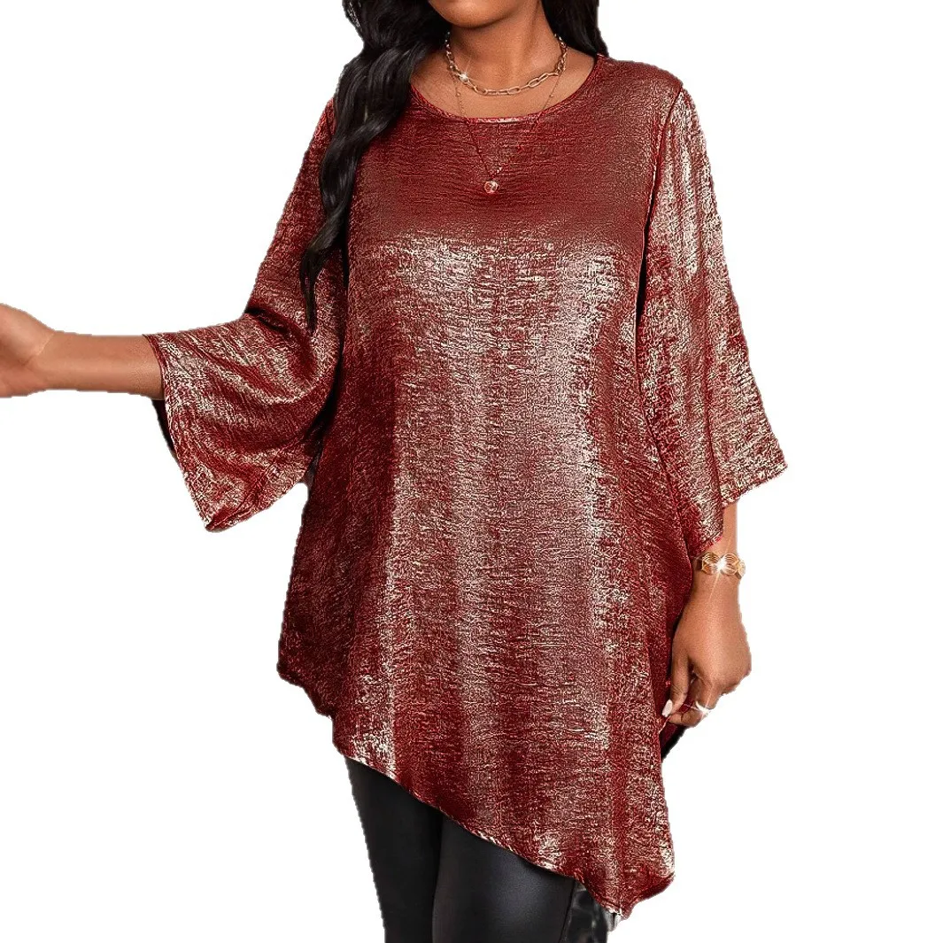 Women Loose Fit Summer T Shirt Long Sleeve Asymmetrical Tee Top