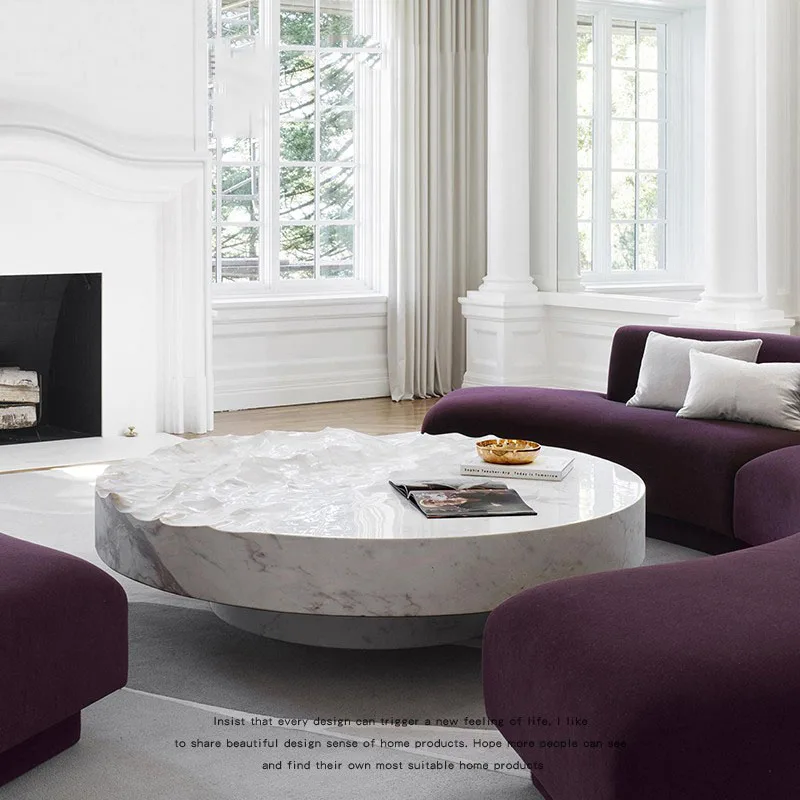 

Мраморный круглый чайный столик океанской волны, французский дизайнерский мраморный круглый чайный столик с водной волной
