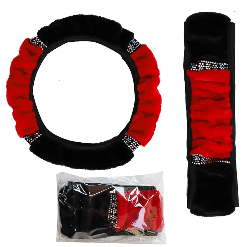 Car Steering Wheel Cover 37-38cm Diameter Soft Plush Rhinestone steering wheel cover