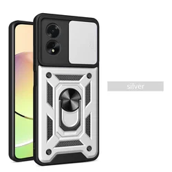 Durable Armor Case with Ring Holder and Magnetic Mount Compatibility - OPPO A57S (Silver)