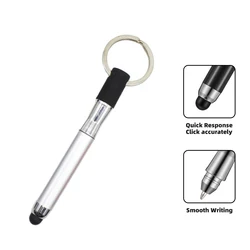 Compact 2 - in - 1 Stylus Pen with Key Ring and Soft Touch Tip (Silver)