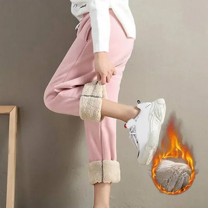 

Thicken Thermal Leggings Casual Elastic Winter Fleece Trousers Women Pants Sweatpants Waist Hight Fashion Running Lace-up Sports