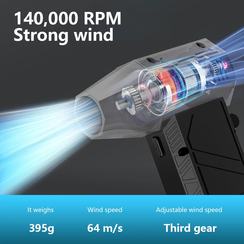 13W High-Power Turbine Blower Lithium Battery Fan for Car Wash Dust Snow Removal Perfect for Camping