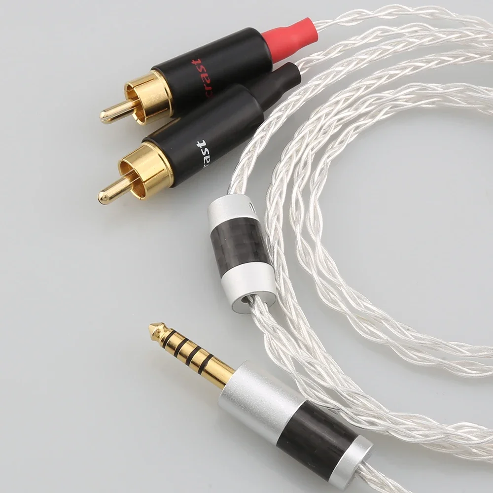 HIFI OCC 실버 도금 AUX 오디오 케이블, 헤드폰 앰프 연결 라인, 오디오 케이블, 8 코어, 4.4mm-2rca 잭