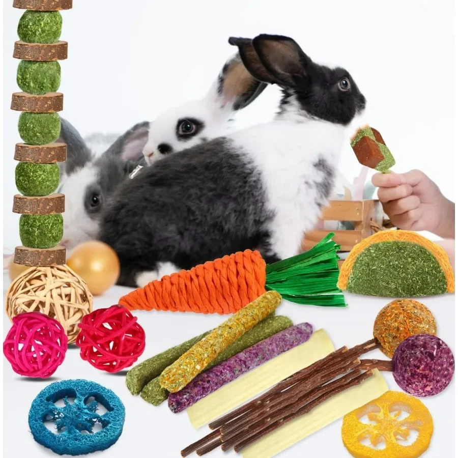 Natural Timothy Hay Apple Wood Chew Toys for Pets