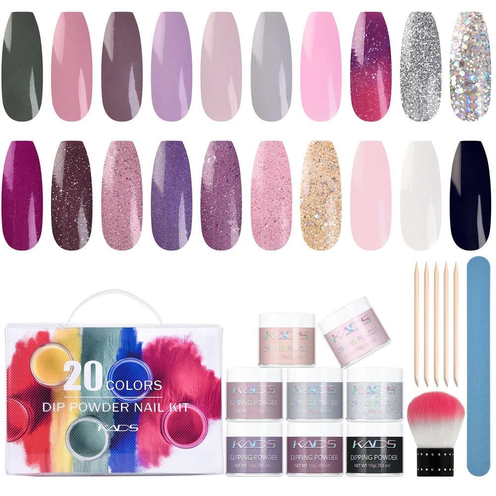 Kads 20 Colors Dip Powder Nail Kit Starter Nude Dipping Powder Set With