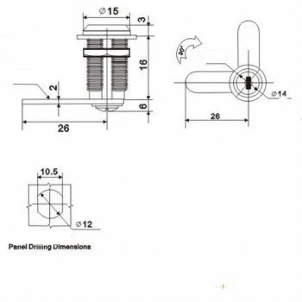 Cam Lock 1PC 12mm Stainless Steel Cam Lock 2 Keys for Drawer MailBox Door