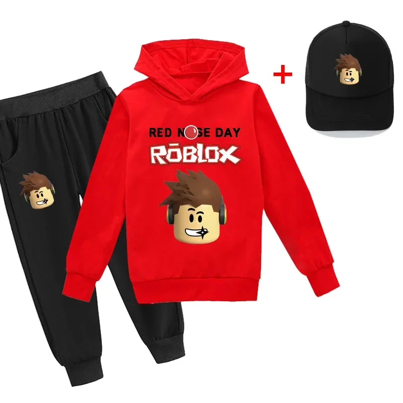 

Three-piece Roblox Animation Peripheral Two-dimensional Leisure Suit Boys and Girls Children's Sweater and Trousers + Hat