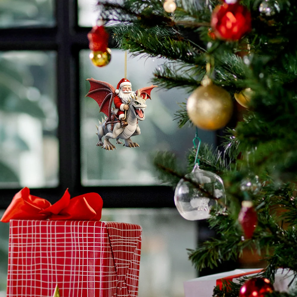 Christmas Tree Decorations New Year Cute Dragon Baby Hanging Acrylic Dinosaur Figures 2D Xmas Tree Decoration Flat Pendant
