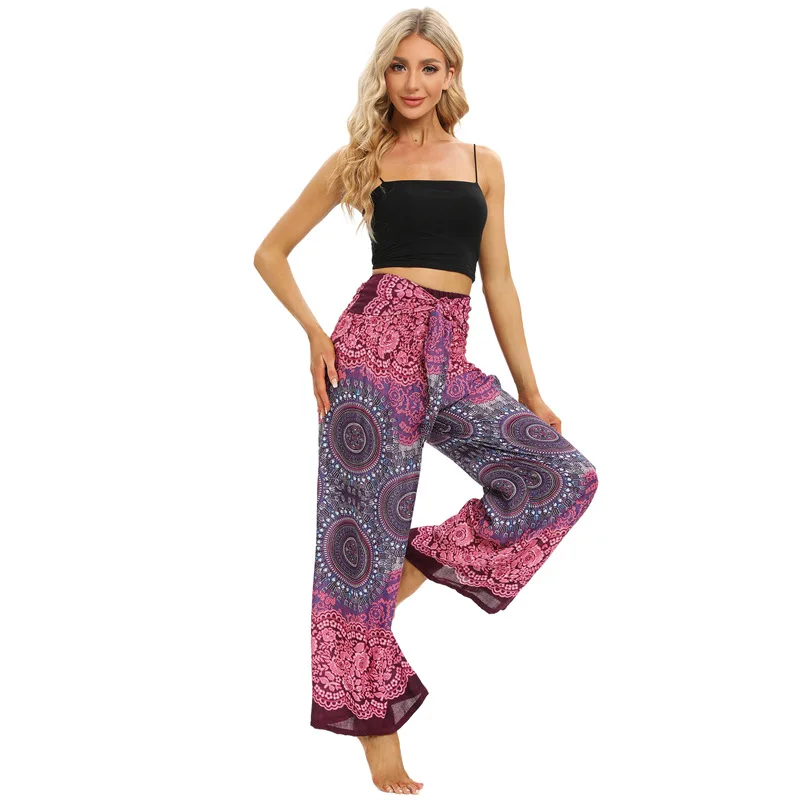 Weites Bein Yoga Boho Palazzo Hose Hose mit Taschen Haremshose Overall Hippie Kleidung Böhmen – Detail 11