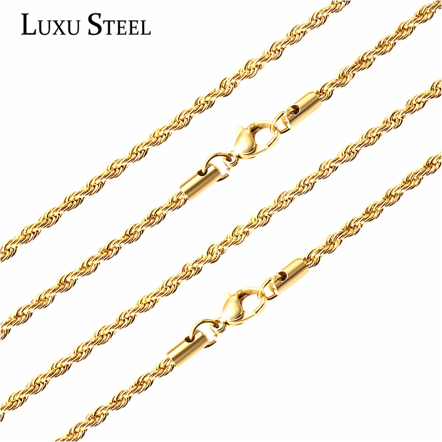 LUXUSTEEL 2/3/4/5mm Rope Chain Necklace Stainless Steel For Women Men Never Fade Waterproof Twist Choker Silver Tone Gold Color - Image 3