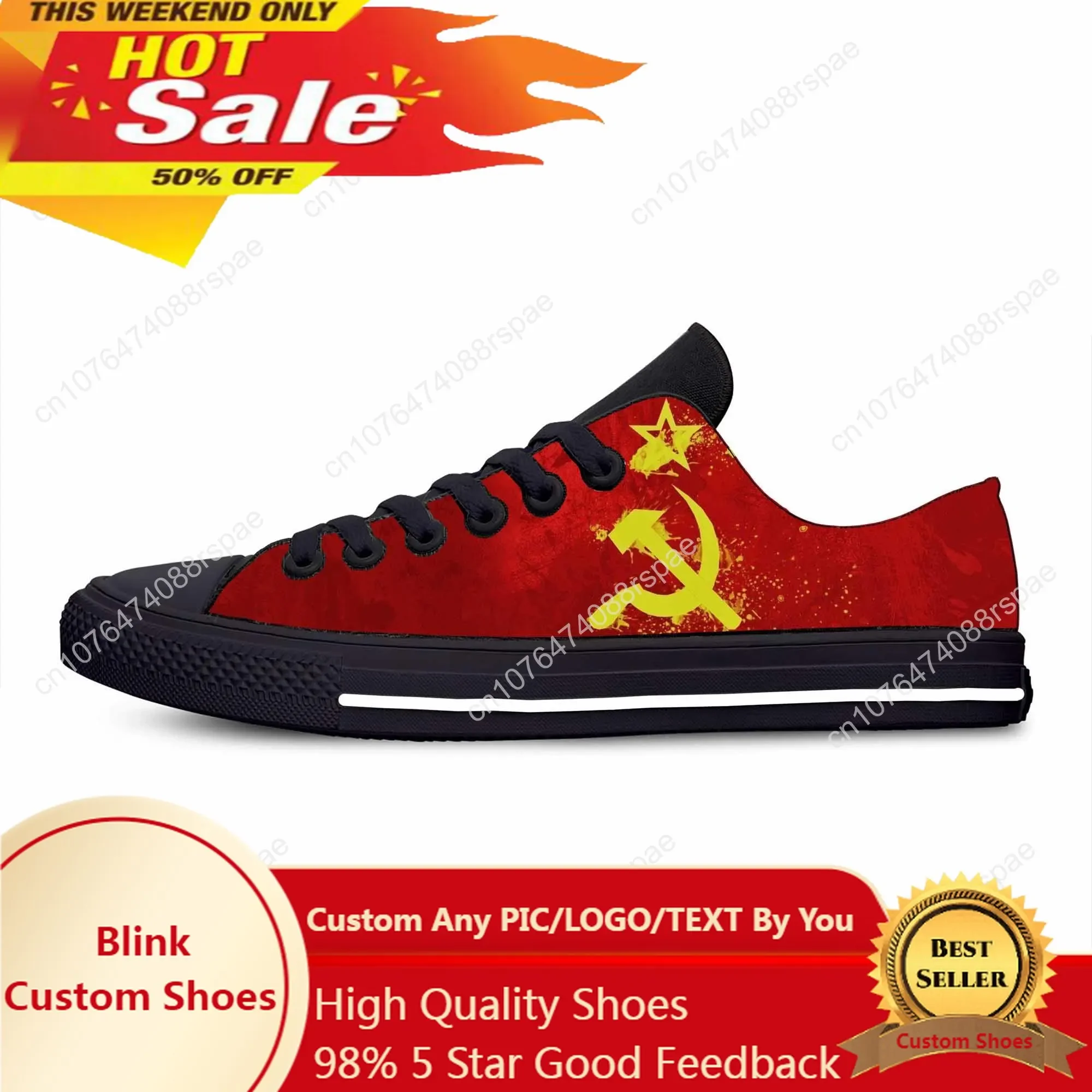 

Soviet Union CCCP USSR Flag Russia Hammer Sickle Casual Cloth Shoes Low Top Comfortable Breathable 3D Print Men Women Sneakers