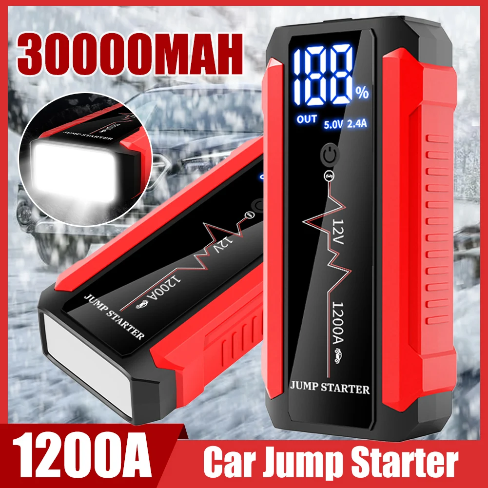 

30000mAh Car Battery Jump Starter 1200A Power Bank Portable USB Fast Charger with LED Lamp 12V Emergency Booster