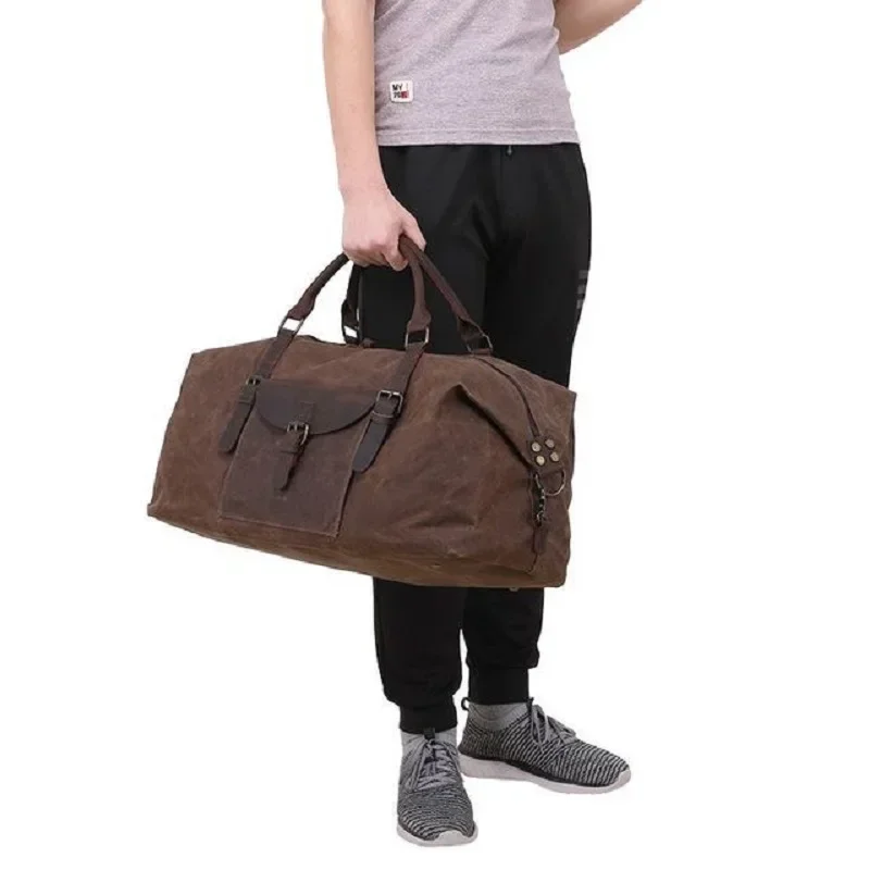 Vintage Waxed Canvas Men Travel Duffel Bag