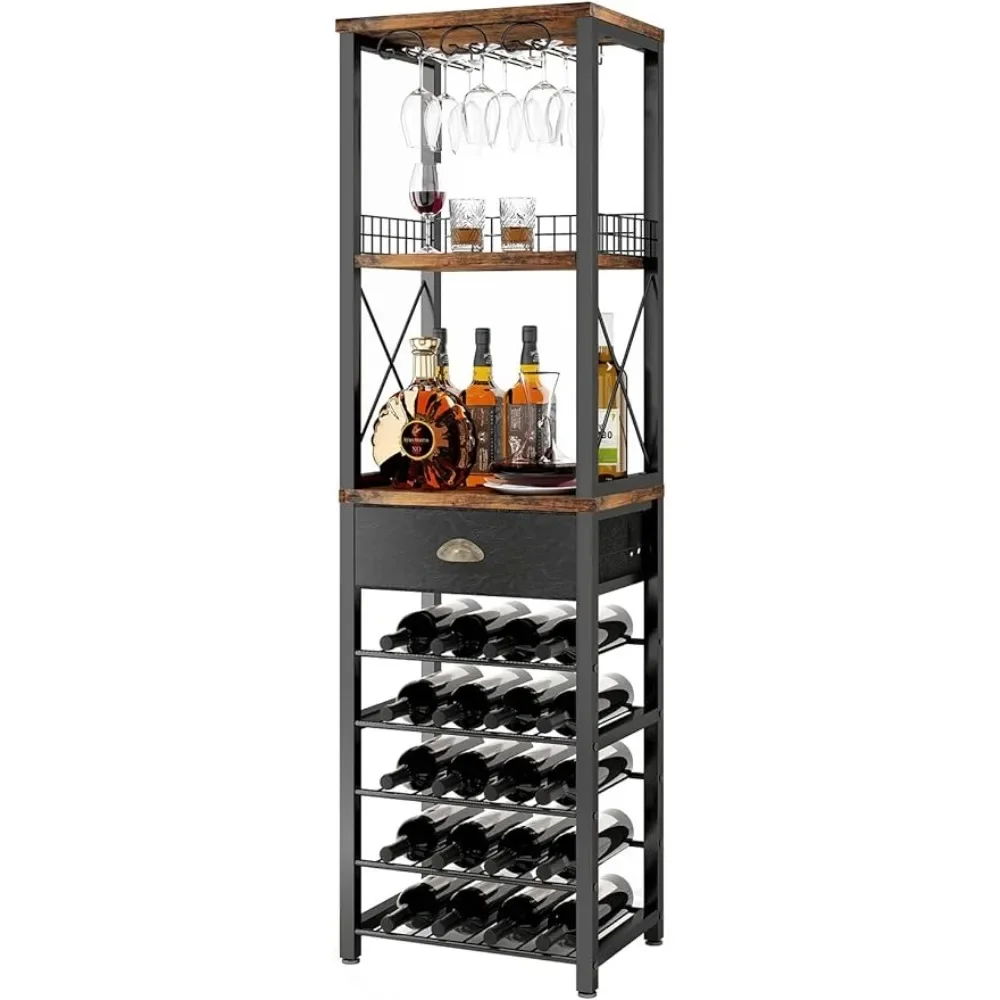 

4-Tier Bar Cabinet With Tabletop Shelf Glass Holder Organizer Bar Cabinet for Liquor and Glasses Freight free