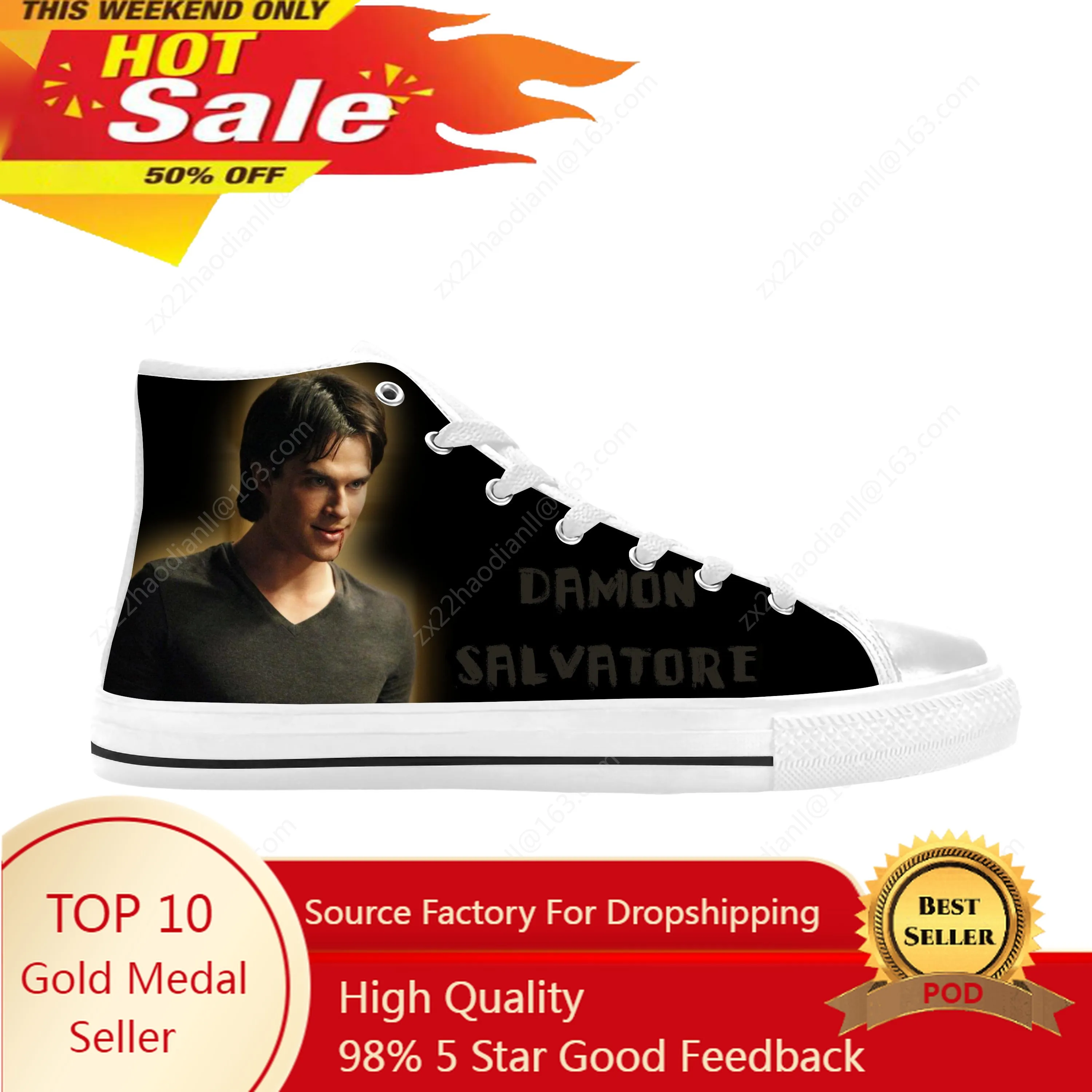 

The Vampire Diaries Damon Salvatore Cool Fashion Casual Cloth Shoes High Top Comfortable Breathable 3D Print Men Women Sneakers