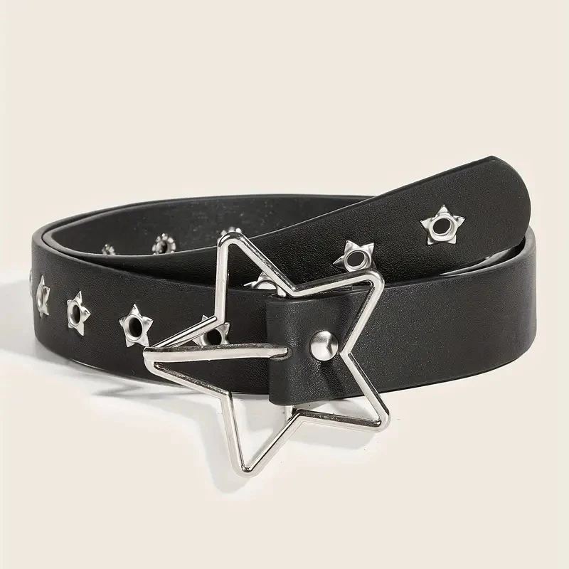 Y2K Punk Star-Studded Wide Belt - Multi-Strap Hole Adjustable Waistbelt for Women's Jeans, Alternative Gothic Accessory