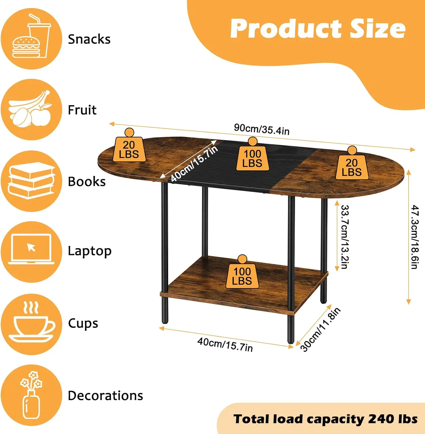 Small Round Coffee Tables for Small Space Farmhouse Oval Coffee Table with 2-Tier Storage Shelf Circle Center Tea Table 2