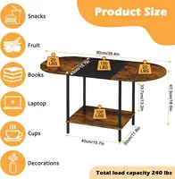 Small Round Coffee Tables for Small Space Farmhouse Oval Coffee Table with 2-Tier Storage Shelf Circle Center Tea Table 2