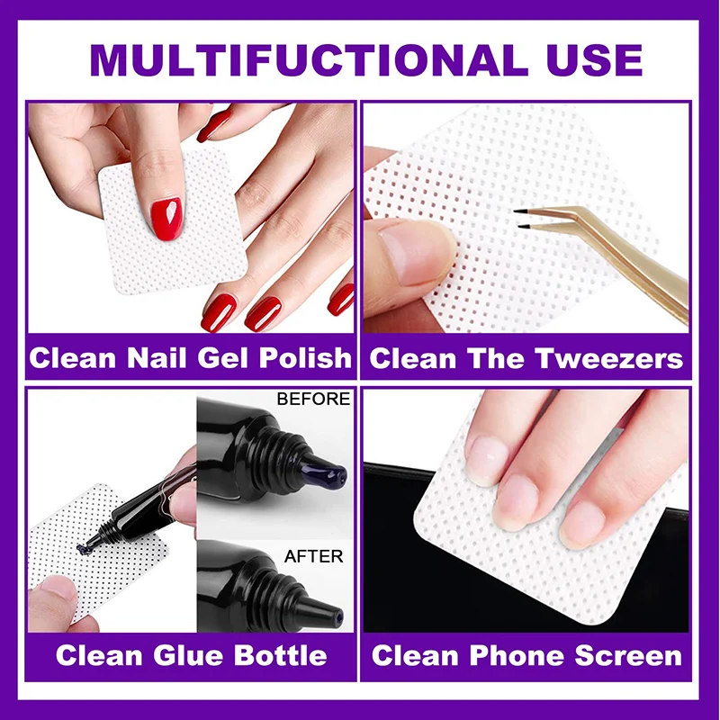 1000pcs Lint Free Nail Wipes Nail Polish Remover Pads Absorbent Soft Eyelash Extension Glue Cleaning Wipes Removal Manicure Tool 2