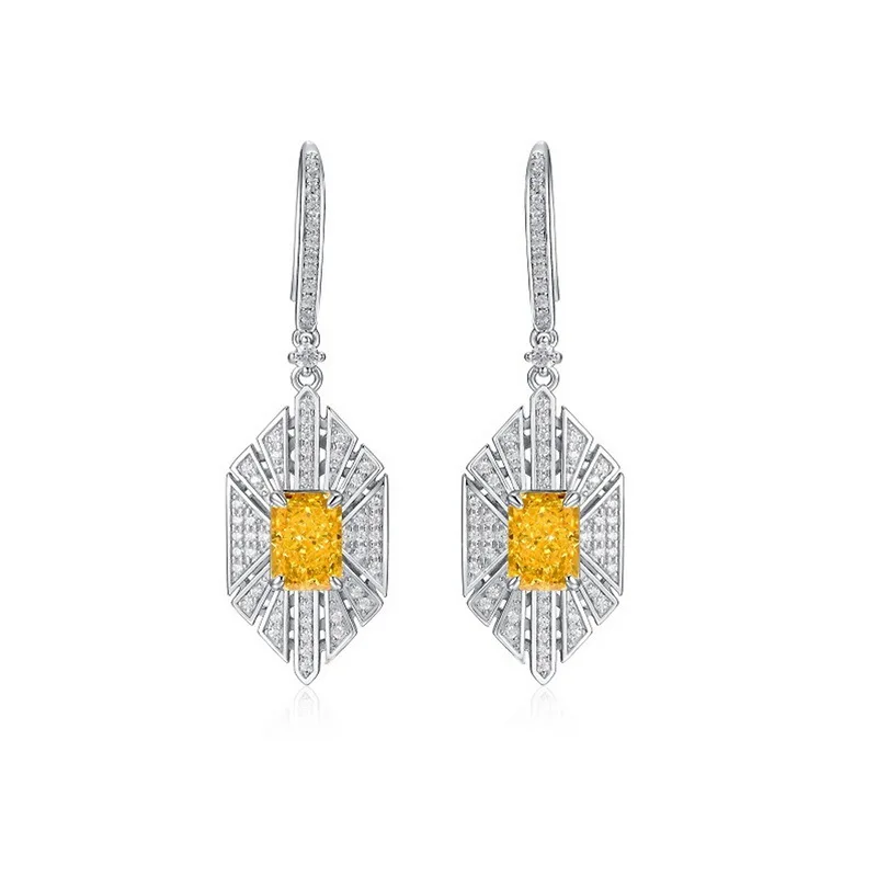 

ELSIEUNEE Luxury 925 Sterling Silver Citrine Simulated Moissanite diamonds Dangle drop Earrings Wedding Engagement Fine Jewelry