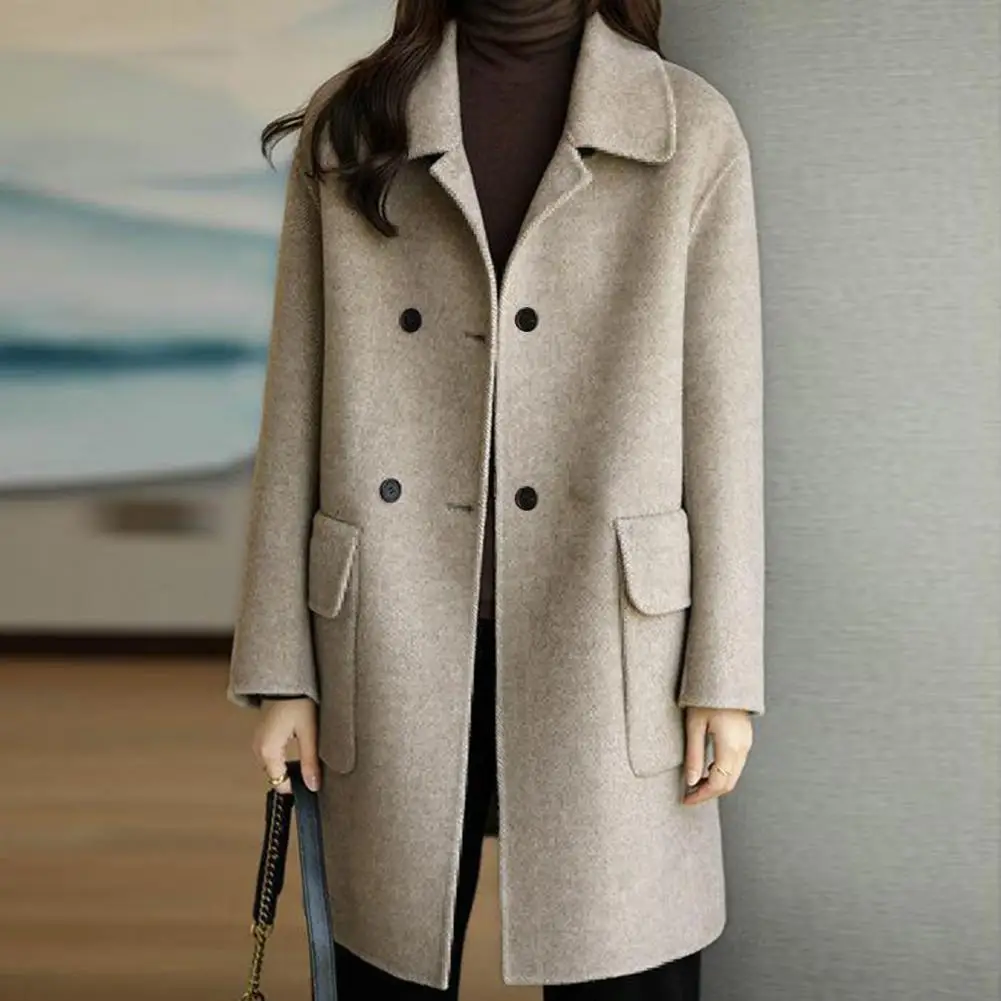 

New Autumn Winter Women Woolen Coat Large Size Loose Woolen Coats Double-breasted Cashmere Woolen Long Overcoat Female