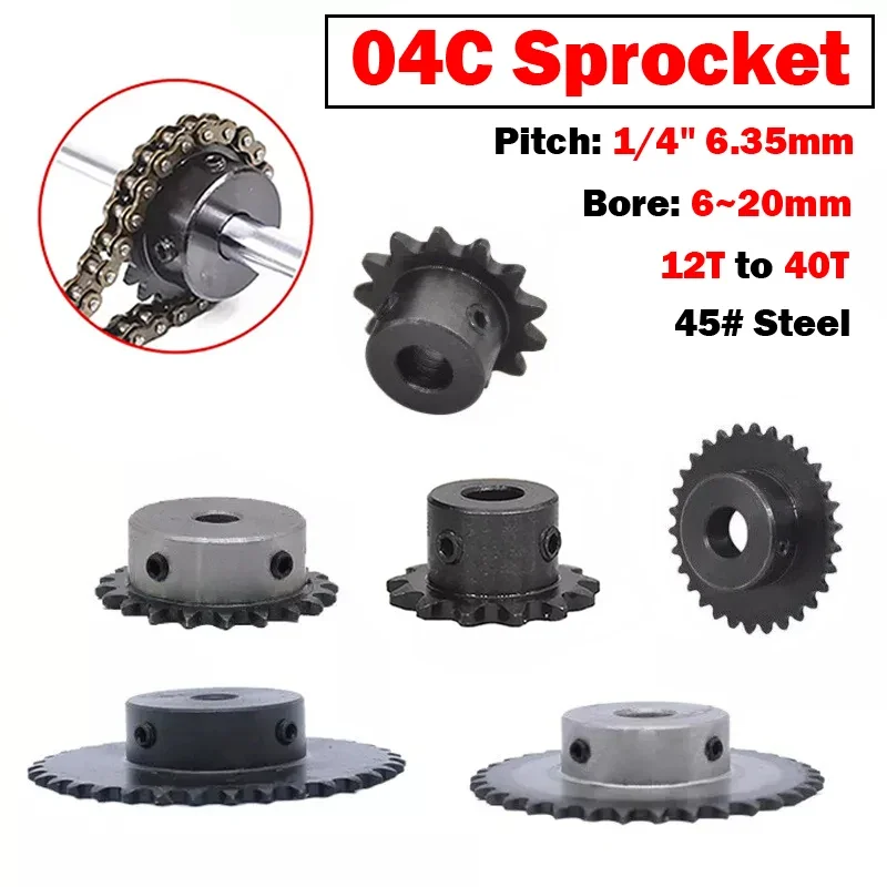 Industrial Drive Sprocket 1PCS #25 Chain Drive Sprocket Wheel 12T-40T Bore 6mm-20mm Pitch 1/4" For 04C Chain