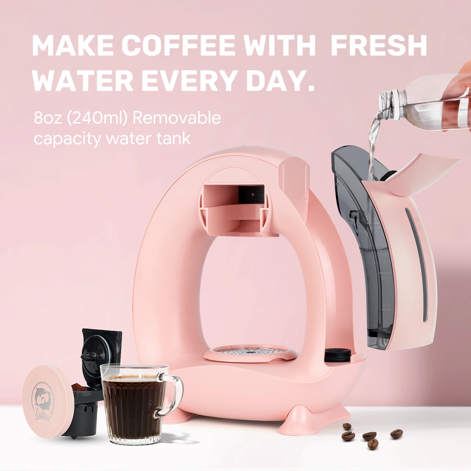 Pink 2-in-1 Capsule Coffee Machine - آلة قهوة كبسو...