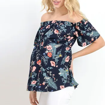New Womens Clothing Plus Size Tees For Pregnant Women's Short Sleeve Tops Breastfeeding Off Shoulder Floral T-shirt Maternity 4