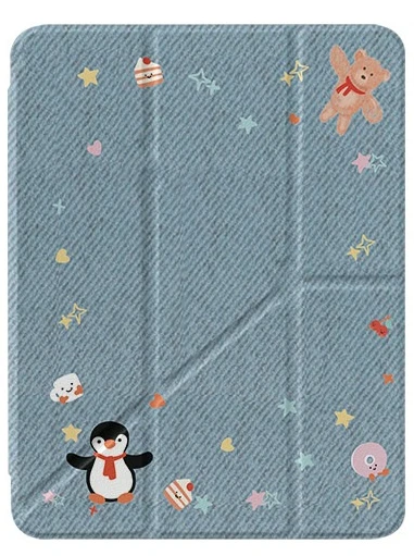 Pink Polka Dots & Cartoon Animals Kids Tablet Case, Foldable Design
