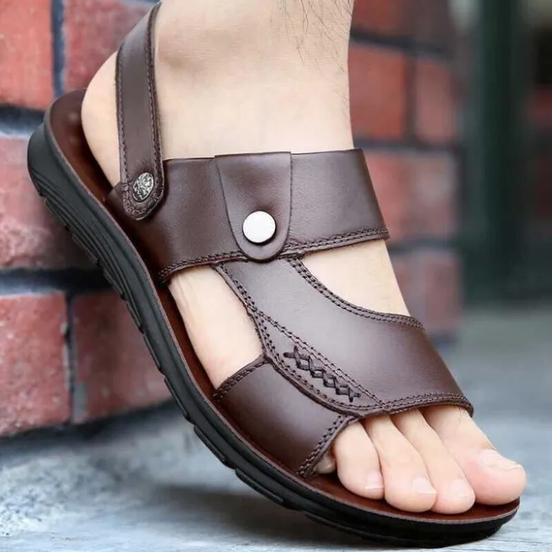 

Men's Beach Sandals Casual Leather Breathable Beach Sandals Men's Outdoor Soft and Comfortable Summer Shoes Fashion Slippers